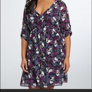 Torrid Chiffon floral skull dress
